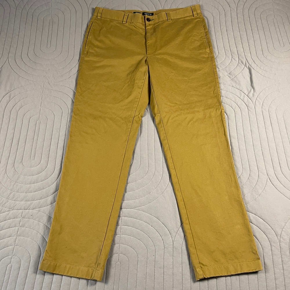 Orvis Trim Fit Chino Pants Mens 40x34 Mustard Yellow Casual Cotton Khaki